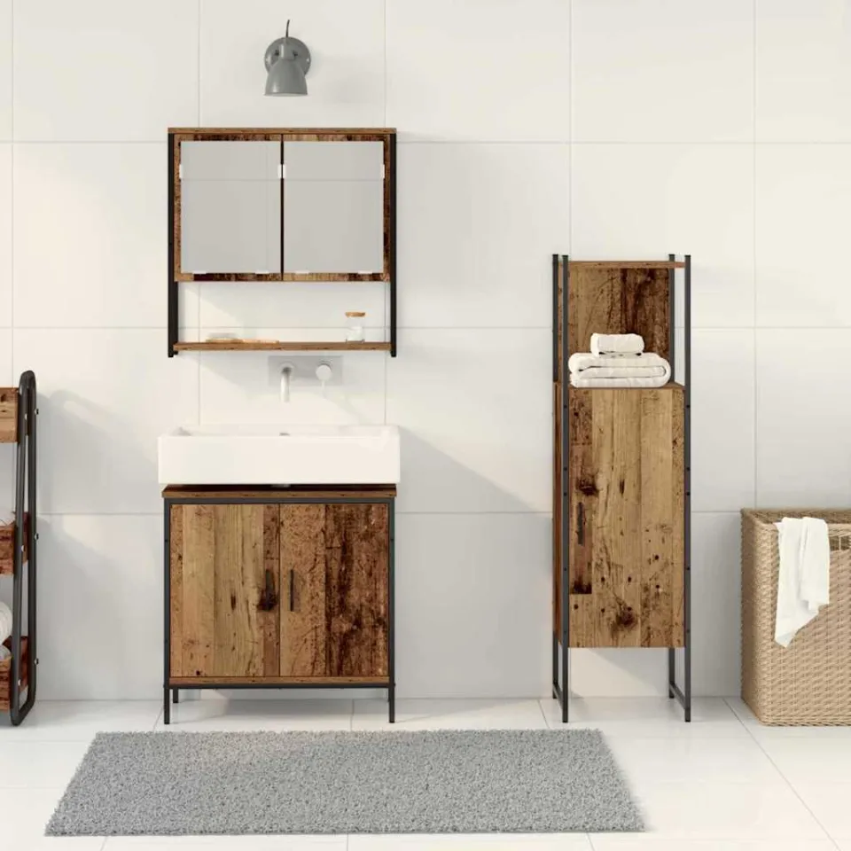 vidaXL Badkamermeubelset 3 st Bruin 33 x 33 x 113,5 cm Bewerkt hout, foto 3