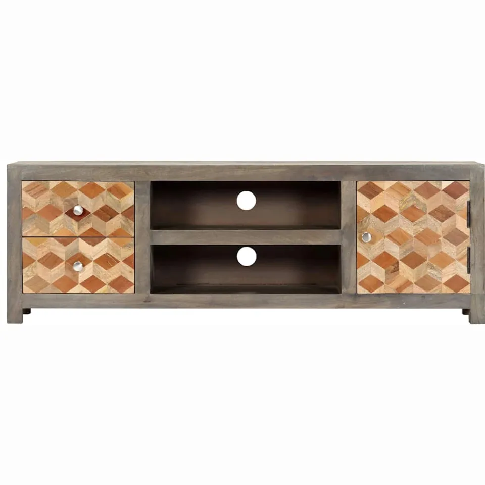 vidaXL Tv-meubel 120x30x40 cm massief mangohout grijs, foto 3