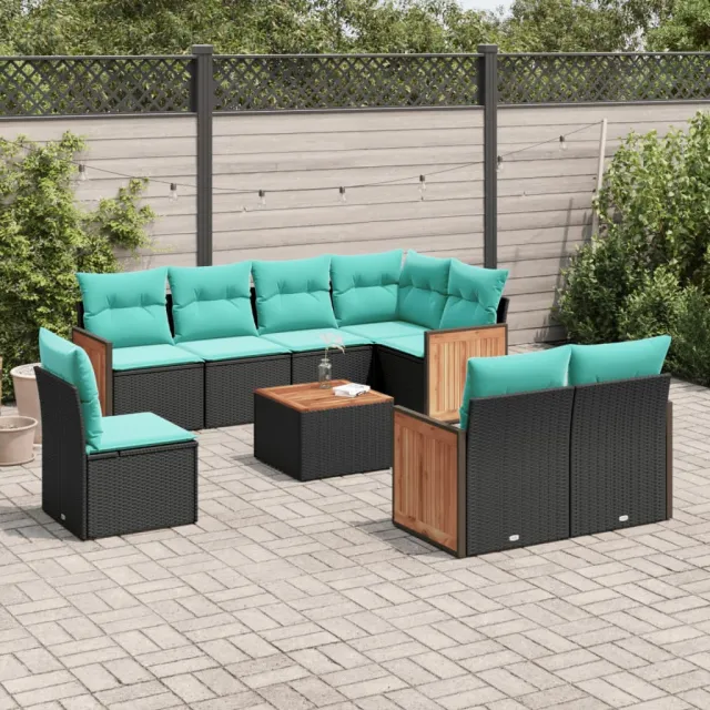 vidaXL 9-delige tuinbankset met kussens van zwart polyrotan, foto 2