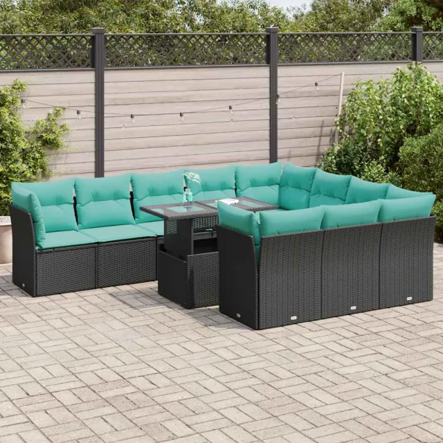 vidaXL 11-delige Loungeset met kussens poly rattan acacia zwart, foto 2