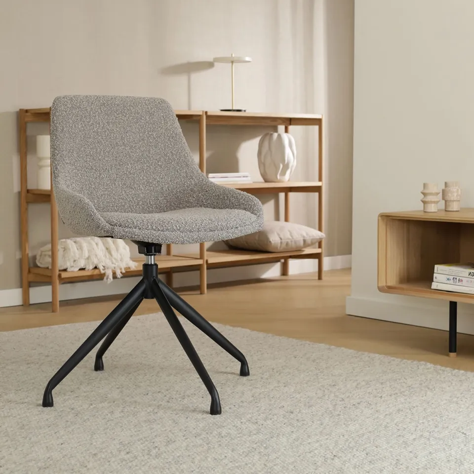 Nolon Nola-Isa draaibare eetkamerstoel bouclé taupe - zwart onderstel, foto 2