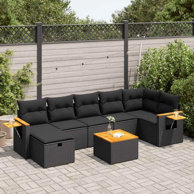 vidaXL 8-delige Loungeset met kussens poly rattan zwart, foto 2
