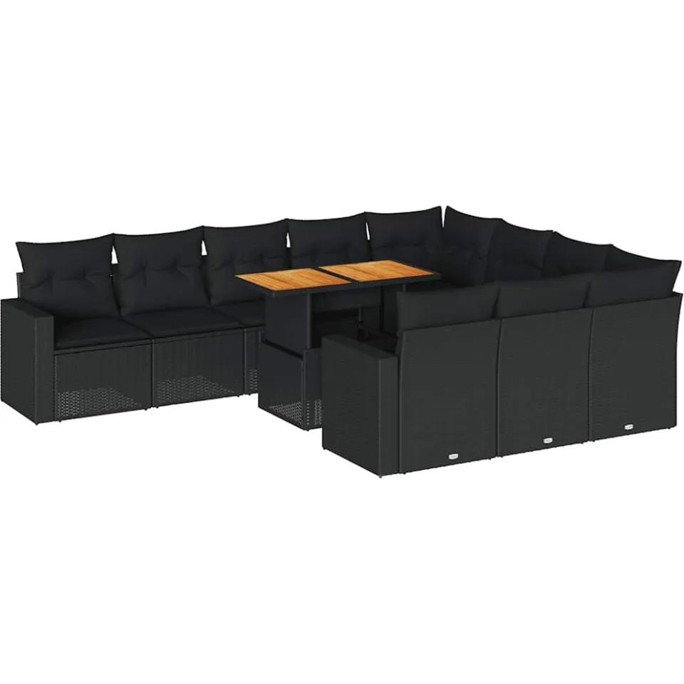 vidaXL 11-delige Loungeset met kussens poly rattan zwart, foto 3