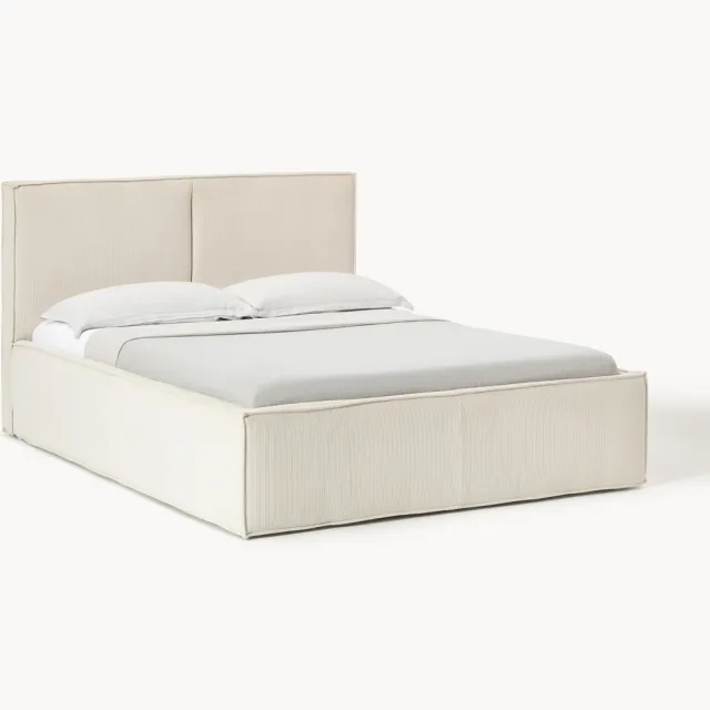 Westwing Collection Ribfluwelen gestoffeerd bed Dream met opbergruimte Wit