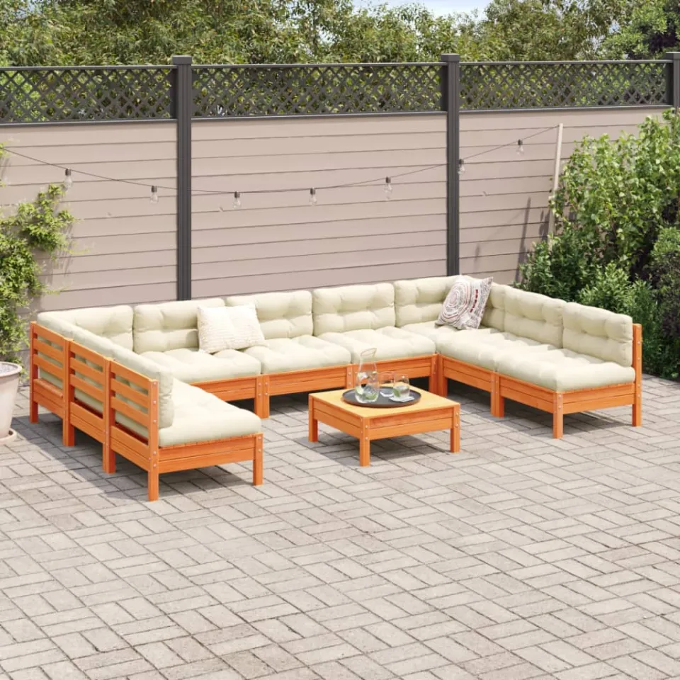 vidaXL 10-delige Loungeset met kussens massief grenenhout wasbruin bruin, foto 2