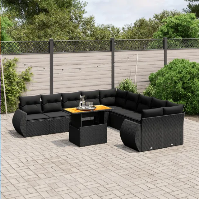 vidaXL 11-delige Loungeset met kussens poly rattan zwart, foto 2