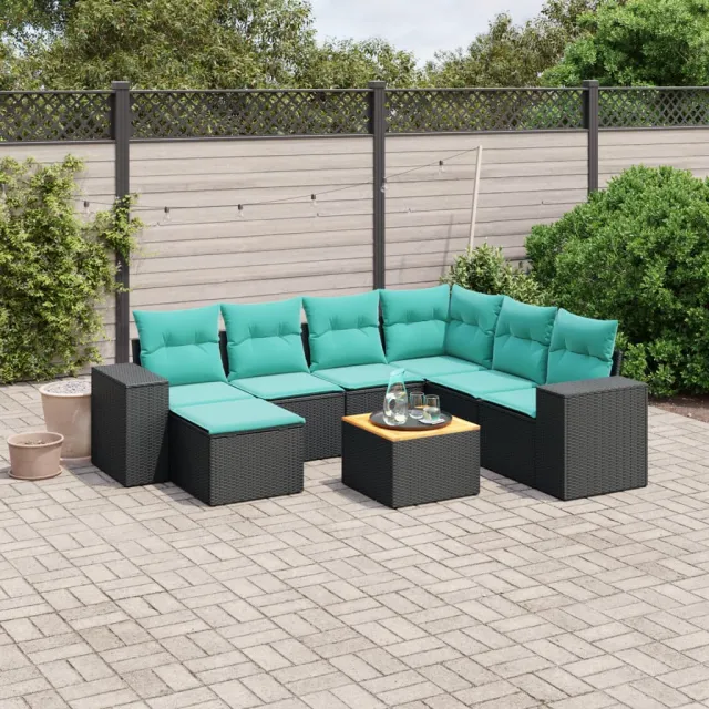 vidaXL 8-delige tuinbankset met kussens, zwart polyrotan, foto 2