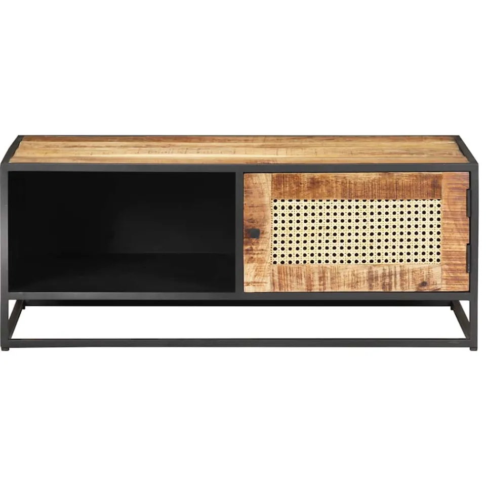 vidaXL Salontafel 90x50x35 cm ruw mangohout en natuurlijk riet bruin, foto 3