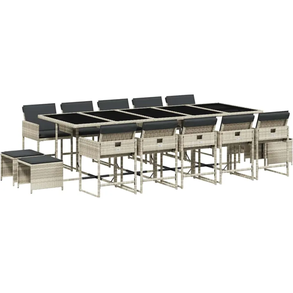 vidaXL 15-delige Tuinset met kussens poly rattan lichtgrijs grijs, foto 3