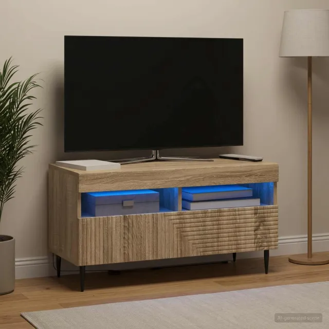 vidaXL LED tv-meubel HAARLEM 81 x 35 x 43 cm Sonoma Eiken Bewerkt hout, foto 2