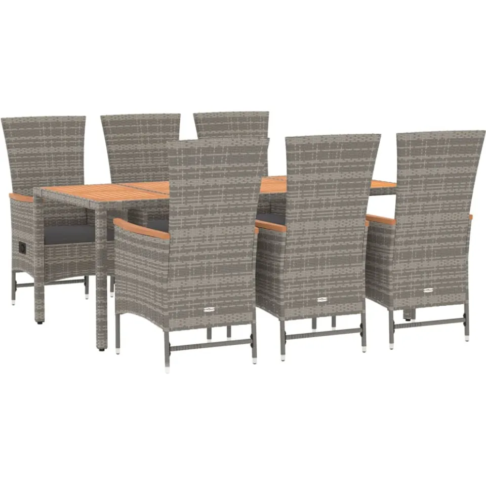vidaXL 7-delige Tuinset met kussens poly rattan grijs