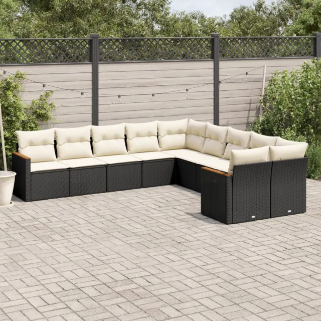 vidaXL 10-delige Loungeset met kussens poly rattan zwart, foto 2