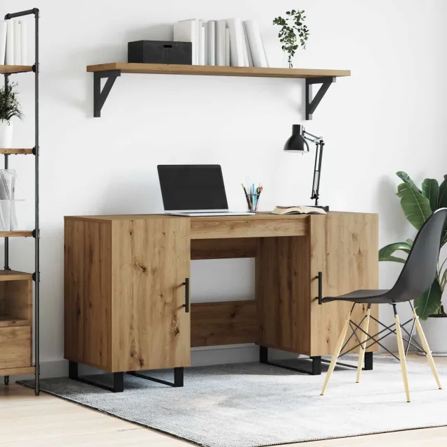 vidaXL Bureau artisanaal eikenkleurig Bewerkt hout 140 x 50 x 75 cm, foto 2