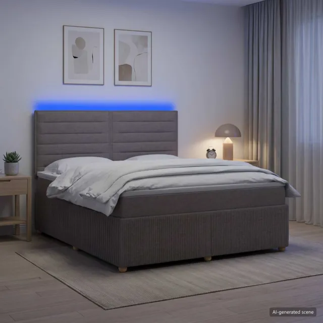 vidaXL LED Boxspring Bed met Matras Taupe 140 x 200 cm Stof