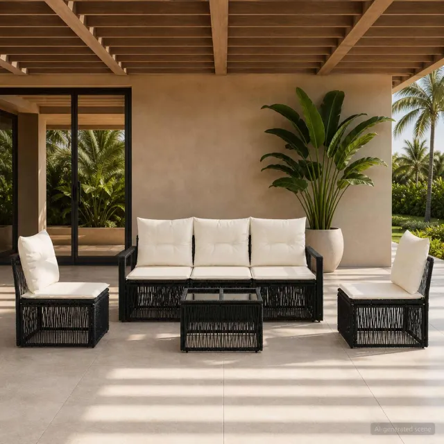 vidaXL Tuinbankenset 6 st Zwart poly rattan, foto 2