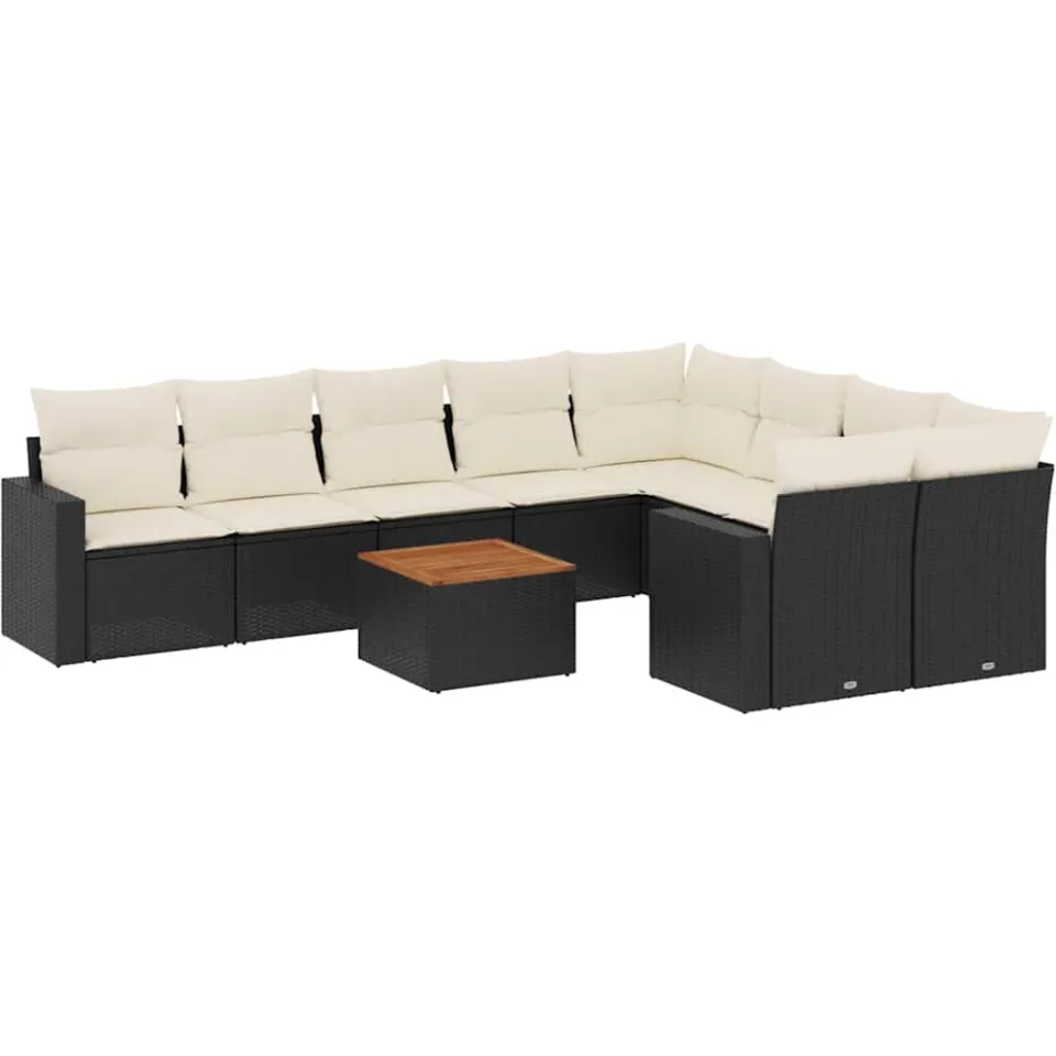 vidaXL 10-delige Loungeset met kussens poly rattan zwart, foto 3