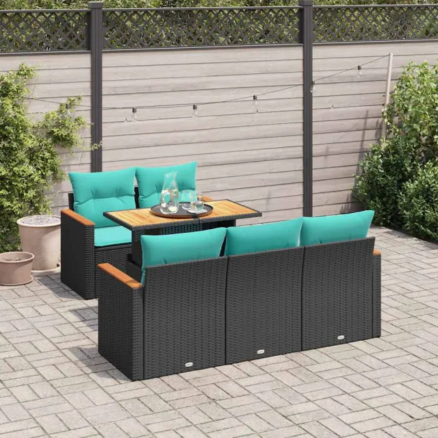 vidaXL 6-delige Loungeset met kussens poly rattan zwart, foto 2