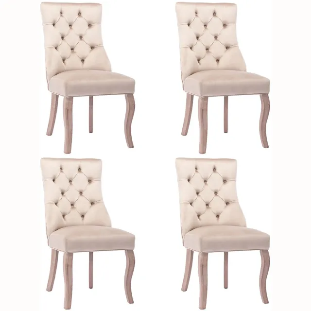 Corenia Eetkamerstoel – Fluwelen Stoel – Comfortabele Stoel – Hoge Rugleuning – Massief Rubberhout – Draagvermogen 150 Kg – Zachte Schuimlaag - 4 Stuks - Beige