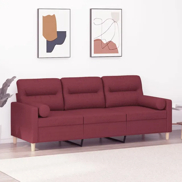 vidaXL Driezitsbank met sierkussens 180 cm stof wijnrood
