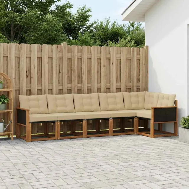 vidaXL Buiten bankenset 6 st 6-zits Natuurlijk en Beige