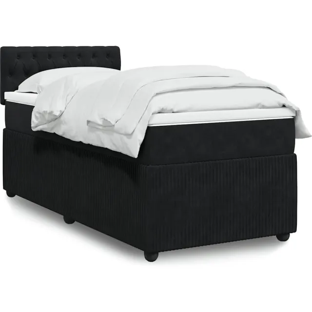 vidaXL Boxspring met matras fluweel zwart 90x200 cm