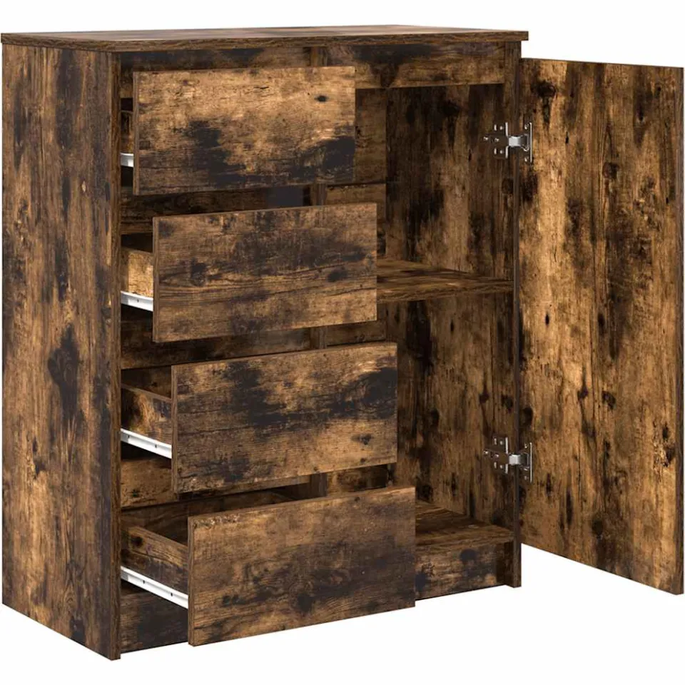 vidaXL Dressoir met lades 71x35x84 cm spaanplaat gerookt eiken, foto 4