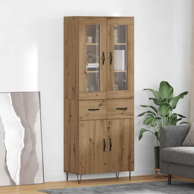 vidaXL Hoge kast Artisan Eiken 69,5 x 34 x 90 cm Bewerkt hout, foto 2