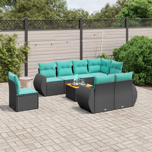 vidaXL 9-delige tuinbankset met kussens van zwart polyrotan, foto 2
