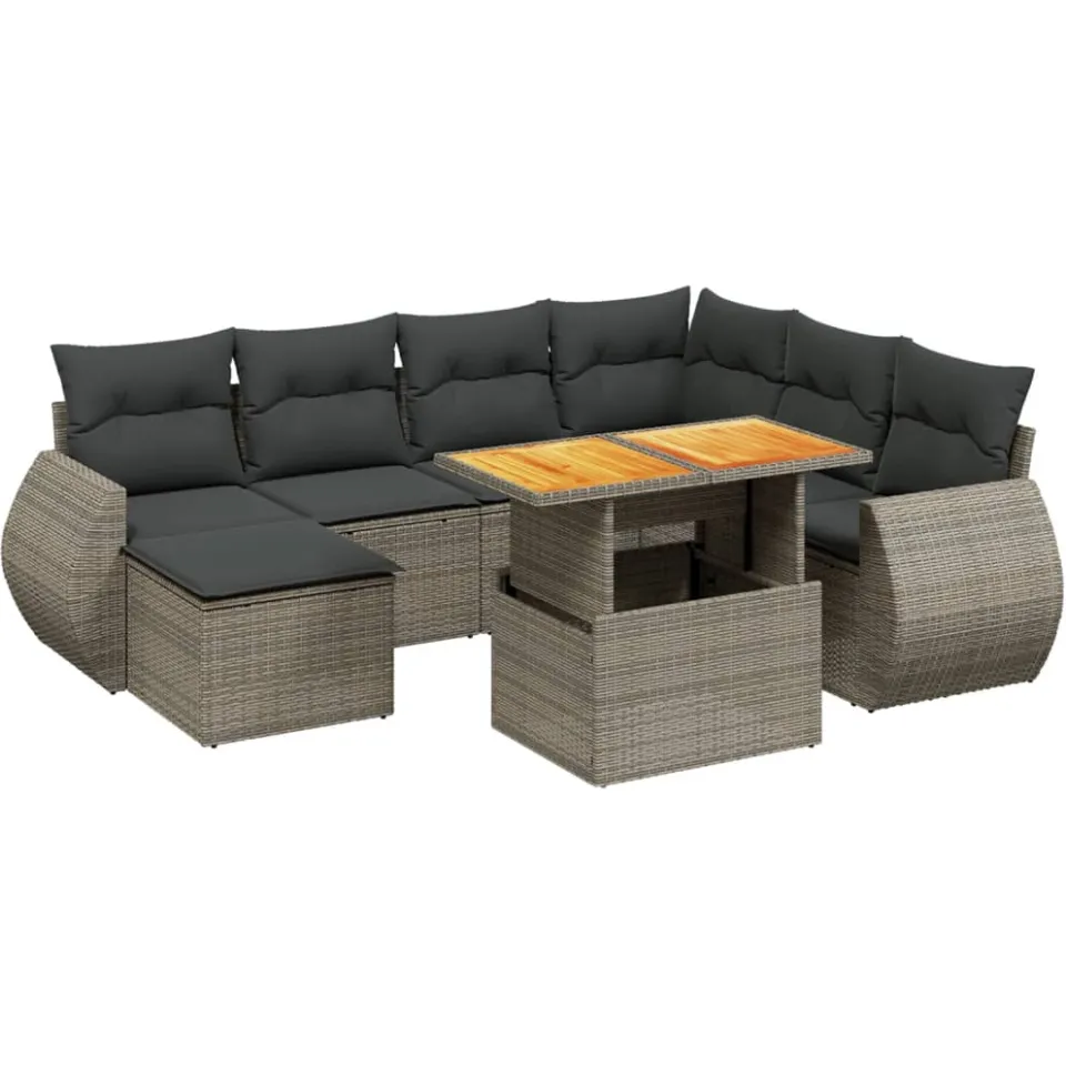 vidaXL 8-delige Loungeset met kussens poly rattan grijs, foto 3