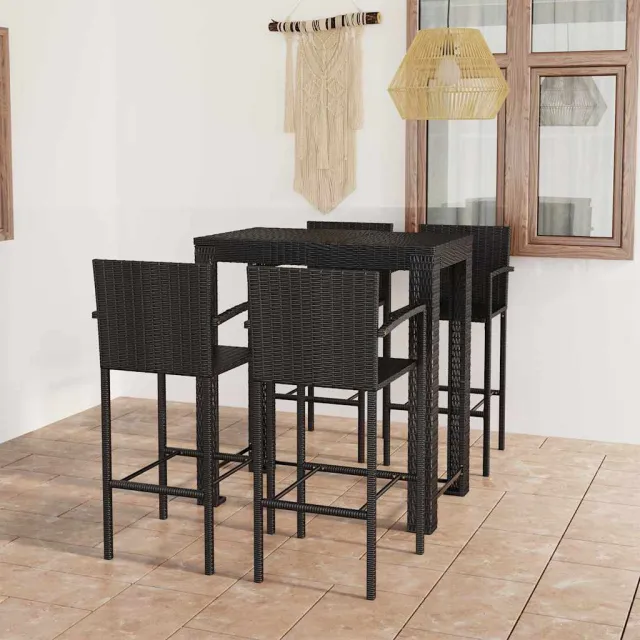 vidaXL 5-delige Tuinbarset met armleuningen poly rattan zwart, foto 2