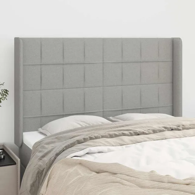 vidaXL Hoofdbord met randen 147x16x118/128 cm stof lichtgrijs grijs