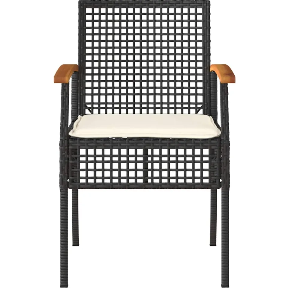 vidaXL 3-delige Bistroset met kussens poly rattan en acaciahout zwart, foto 3