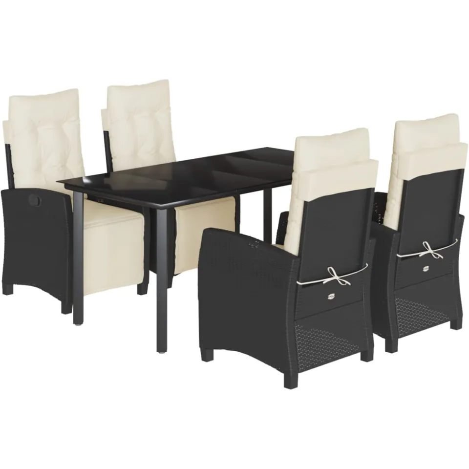 vidaXL 5-delige Tuinset met kussens poly rattan zwart, foto 3