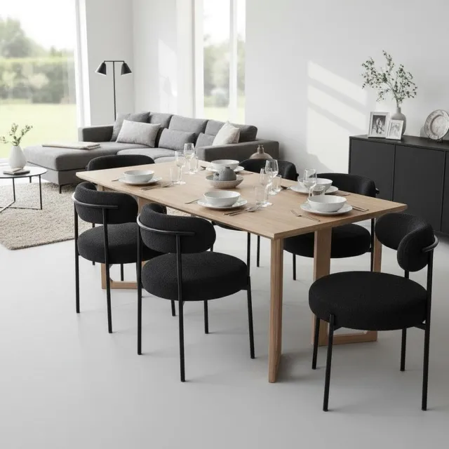 HOERFURIY Lage Barkrukken Set van 6 - 51 cm Bouclé Barstoelen Zwart Metaal 136kg
