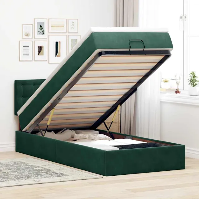 vidaXL Ottoman bed met matras en LED's 100x200 cm fluweel donkergroen groen
