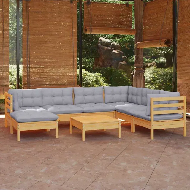 vidaXL 8-delige Loungeset met grijze kussens massief grenenhout grijs, foto 2