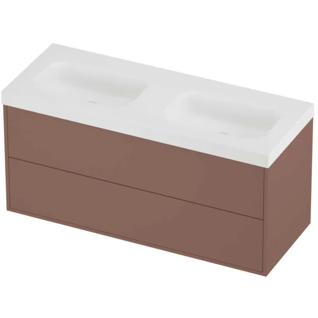 Proline Haga Badmeubelset Polystone Mezza Zonder Gat 120x46x58 cm Mat White Beauty Blush Rosé Goud
