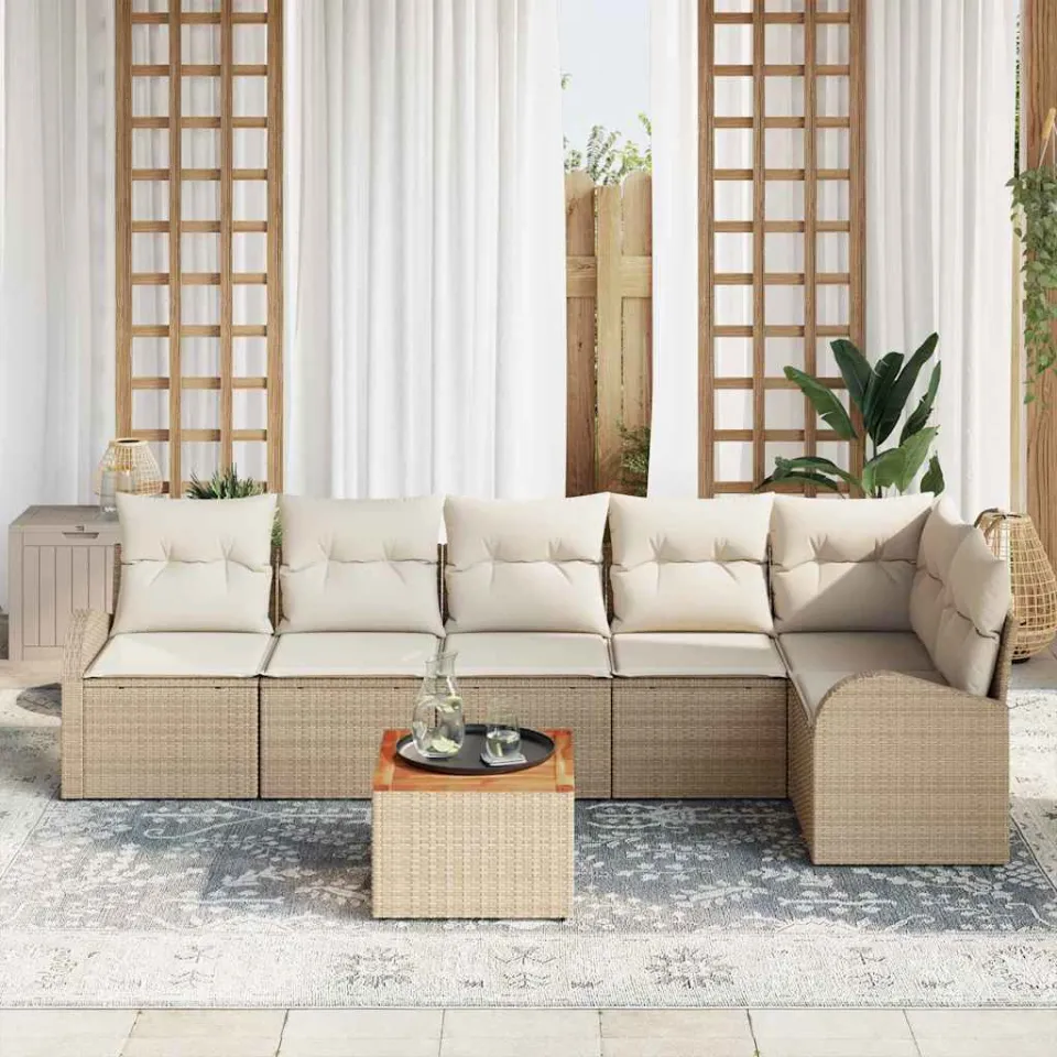 vidaXL Tuinbankenset 7 st Beige en Crème poly rattan, foto 3