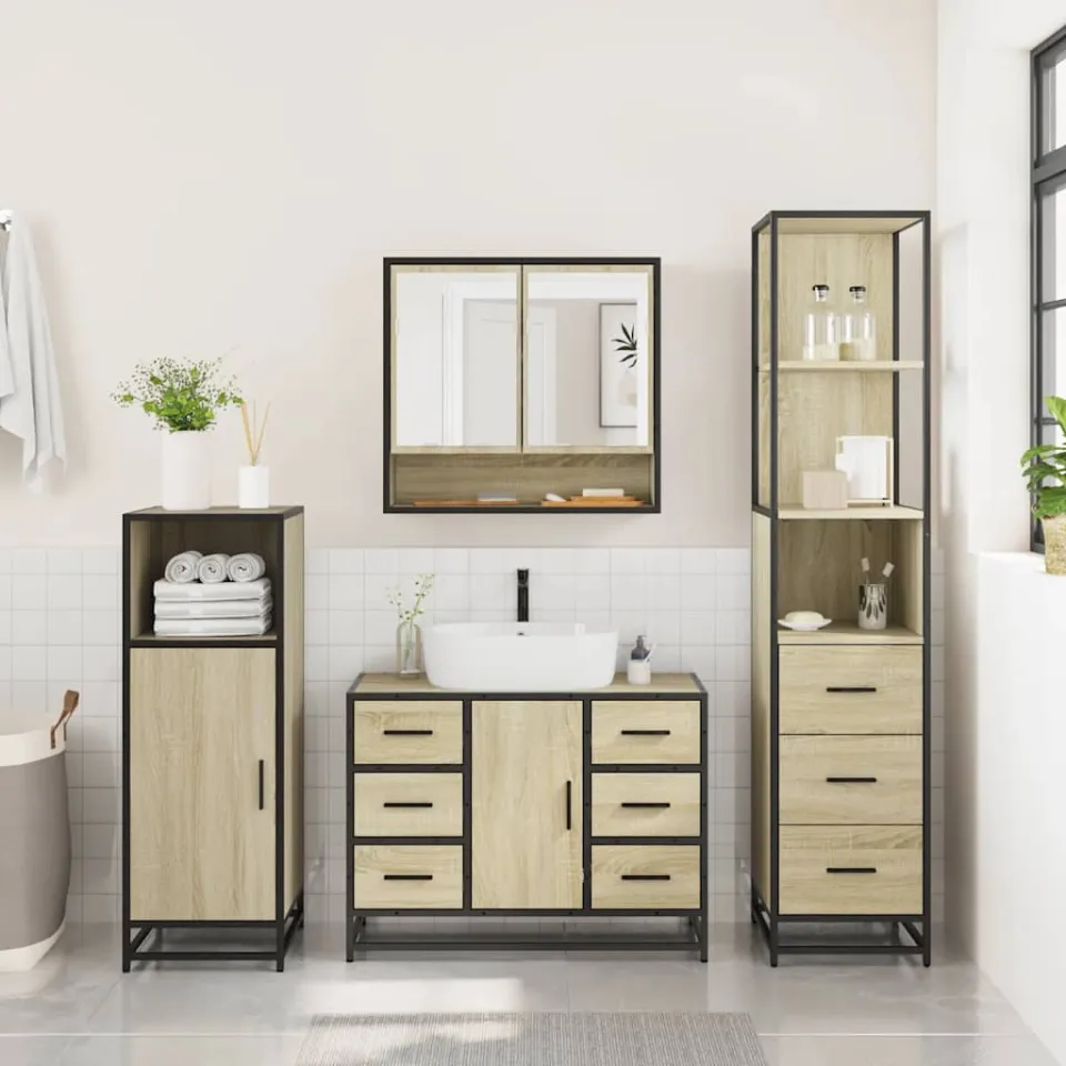 vidaXL 3-delige Badkamermeubelset bewerkt hout sonoma eikenkleurig, foto 4