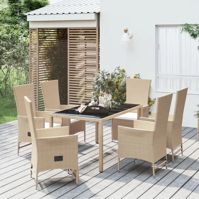 vidaXL 7-delige Tuinset met kussens poly rattan beige, foto 2