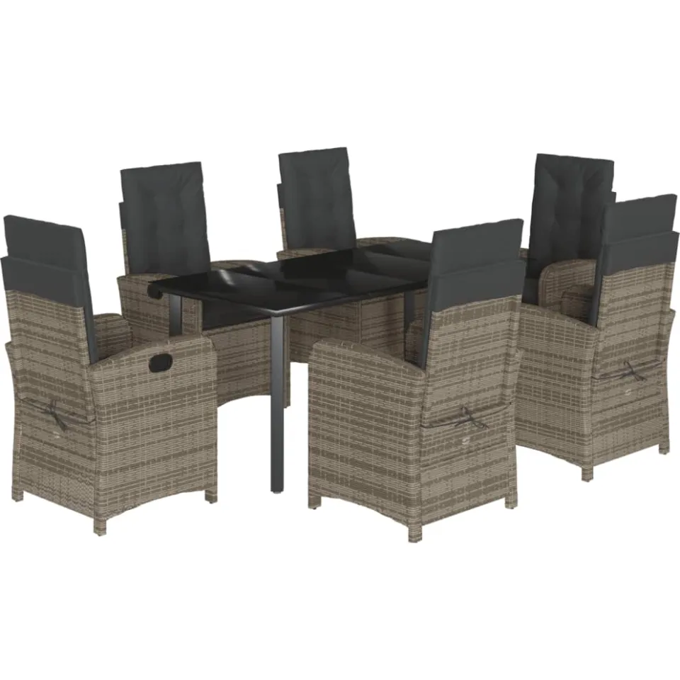 vidaXL 7-delige Tuinset met kussens poly rattan grijs, foto 4