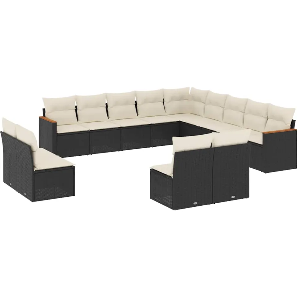 vidaXL 13-delige Loungeset met kussens poly rattan zwart, foto 3