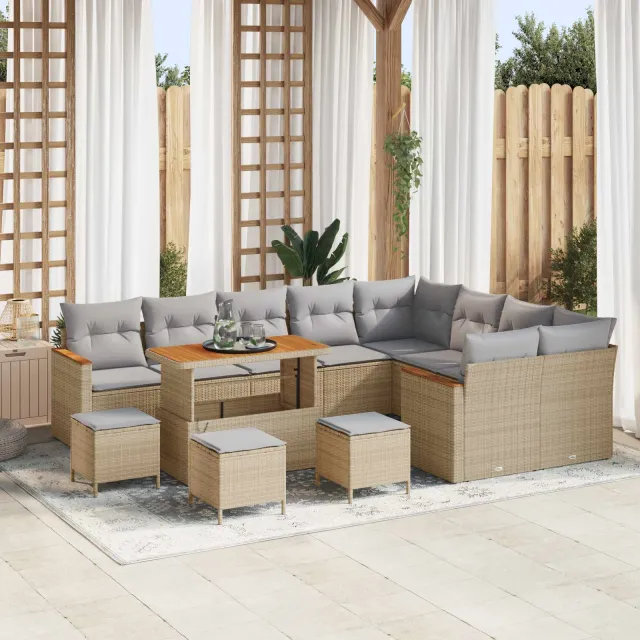 vidaXL Tuinbankenset 13 st Beige poly rattan, foto 2