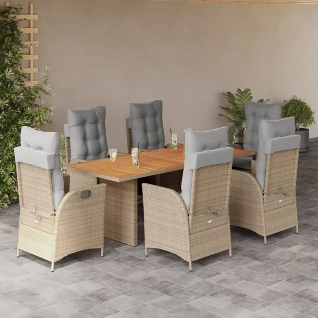 vidaXL 7-delige Tuinset met kussens poly rattan gemengd beige, foto 2