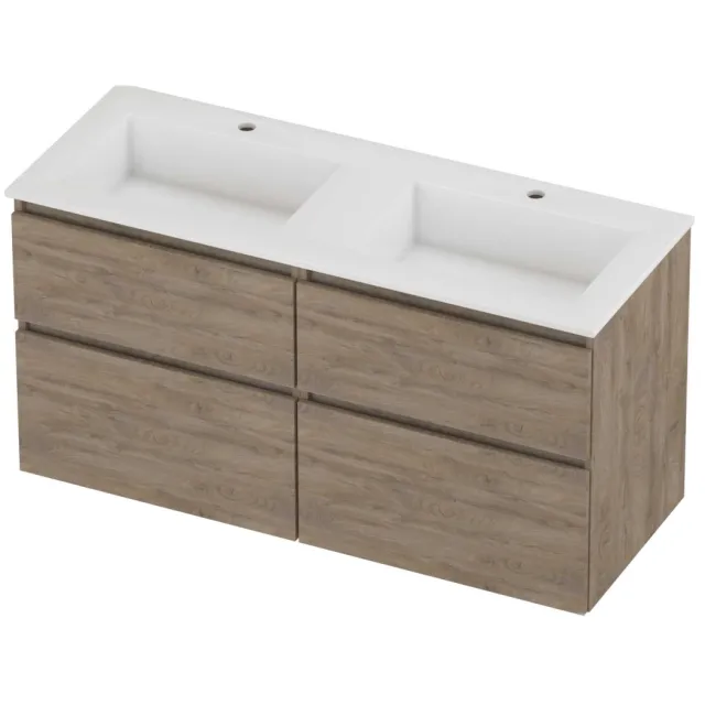 Proline Aristo Badmeubelset Polystone Elegant 4 Laden 120x46x62 cm Glans Wit Raw Oak Eiken