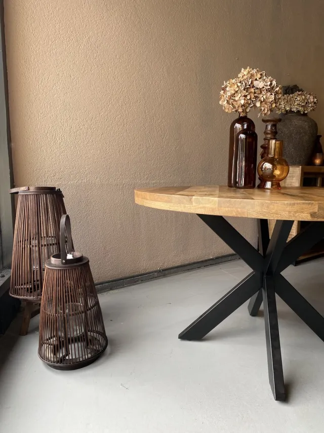 Sfeerwonen Enzo Eettafel Rond 120 cm mangohout dik blad NATUREL Mango hout
