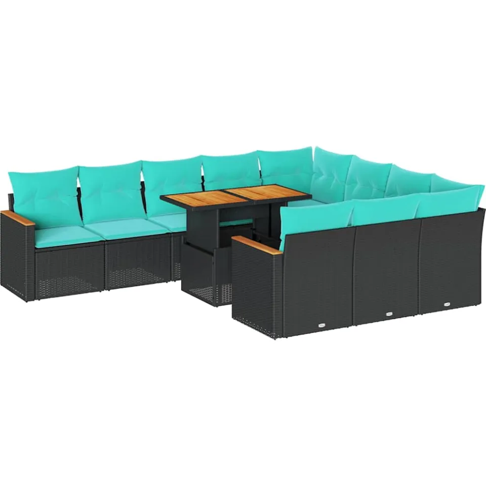 vidaXL 11-delige Loungeset met kussens poly rattan zwart