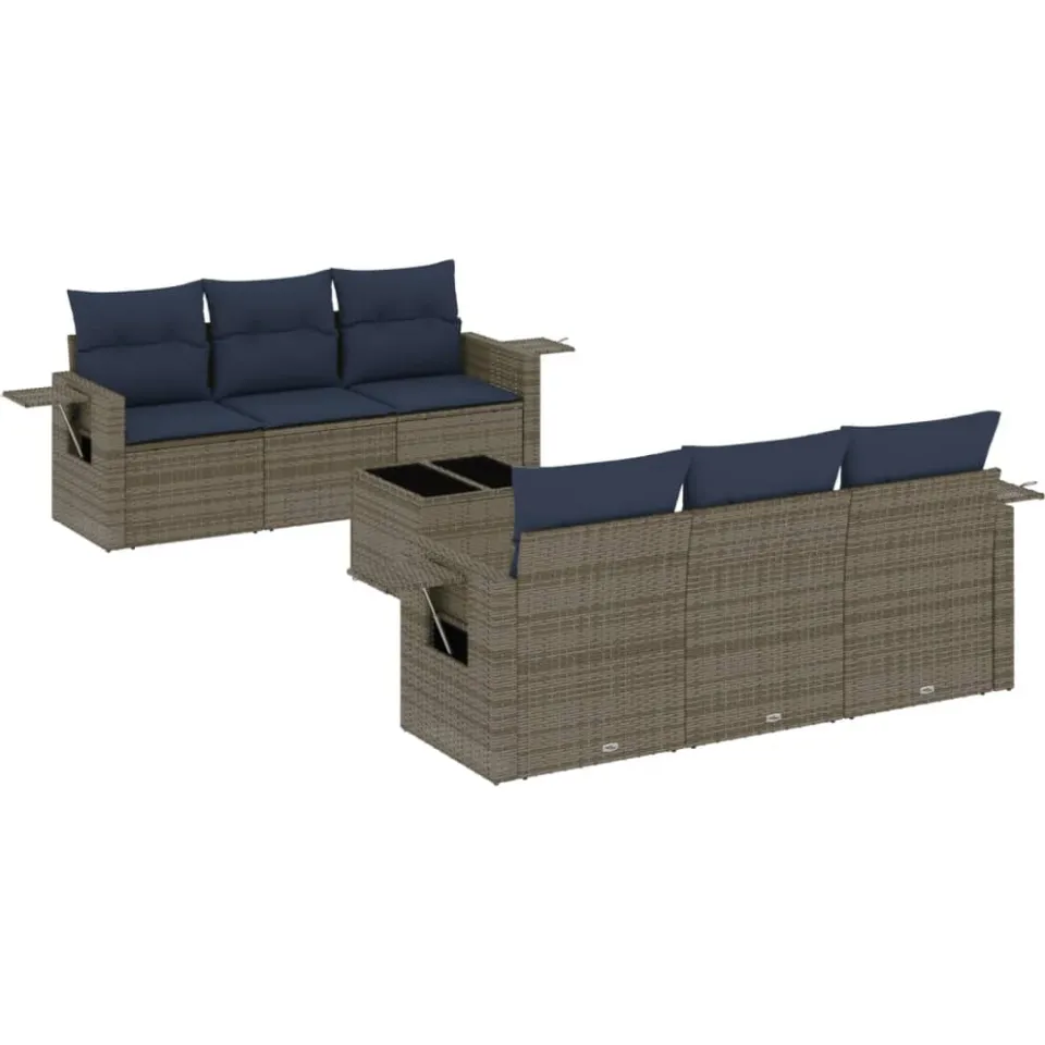 vidaXL 7-delige tuinbankset met kussens, grijs polyrotan, foto 3