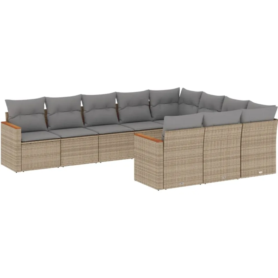 vidaXL 10-delige Loungeset met kussens poly rattan beige, foto 3