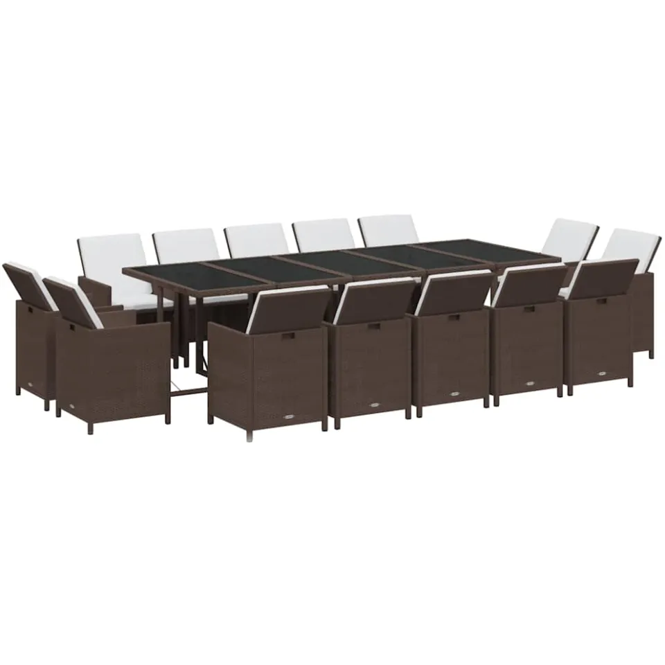 vidaXL 15-delige Tuinset met kussens poly rattan bruin